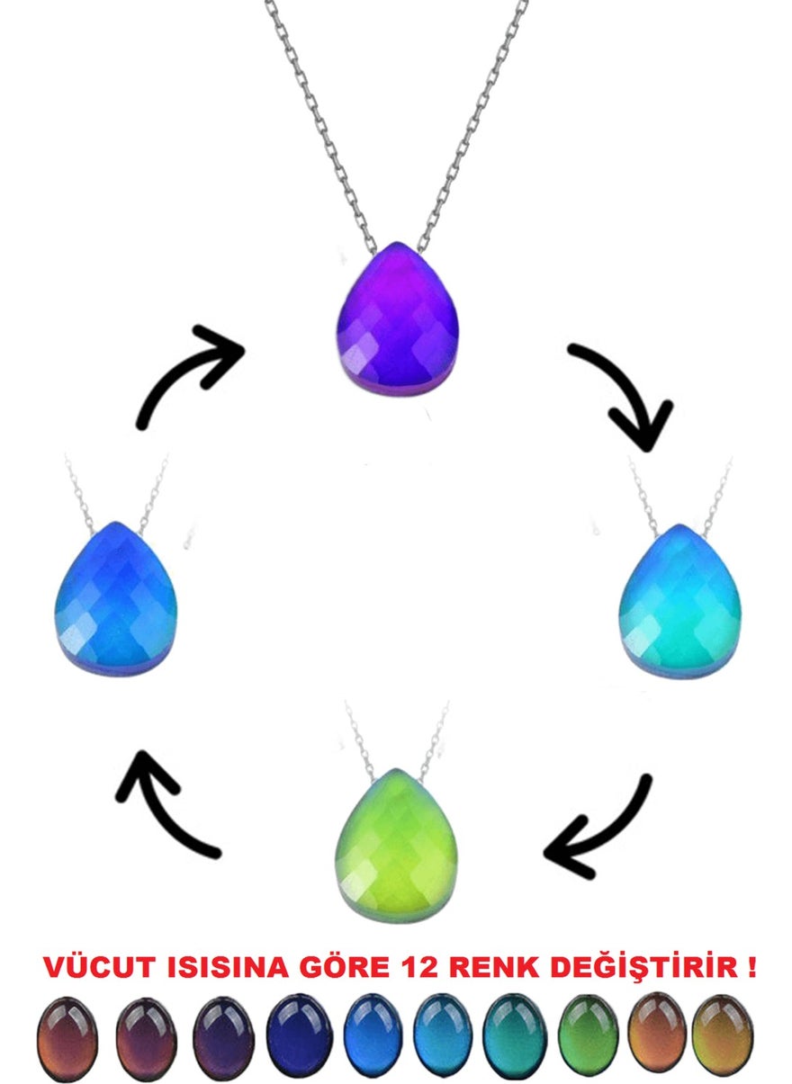 Takı Dükkanı Steel Chain Color Changing Women's Drop Feeling Stone Necklace bbk35  - Image 1