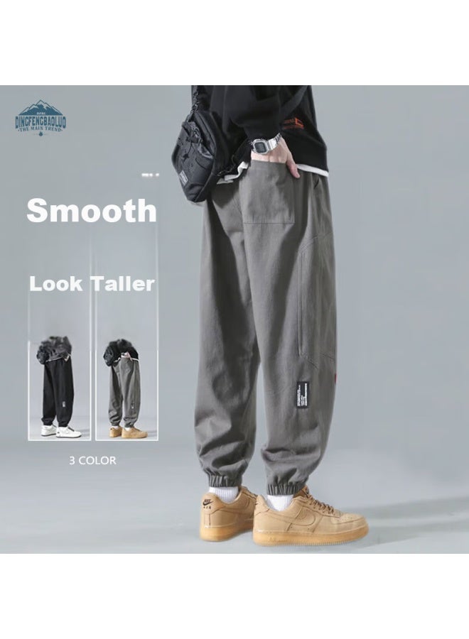 Dingfengbaoluo Casual Pants, Tapered Leg, Men's Autumn And Winter Versatile Trendy Brand, Cargo Sports Trousers, K2061, Gray, 2XL - Image 1