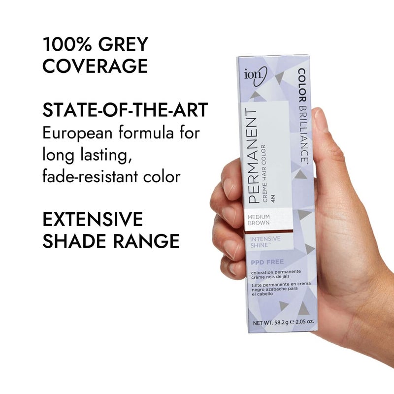 Ion Permanent Creme Hair Color 4N Medium Brown, Vegan, Cruelty Free, PPD Free, 100% Gray Coverage, Long Lasting, Fade Resistant Color, 2.05 oz - Image 2