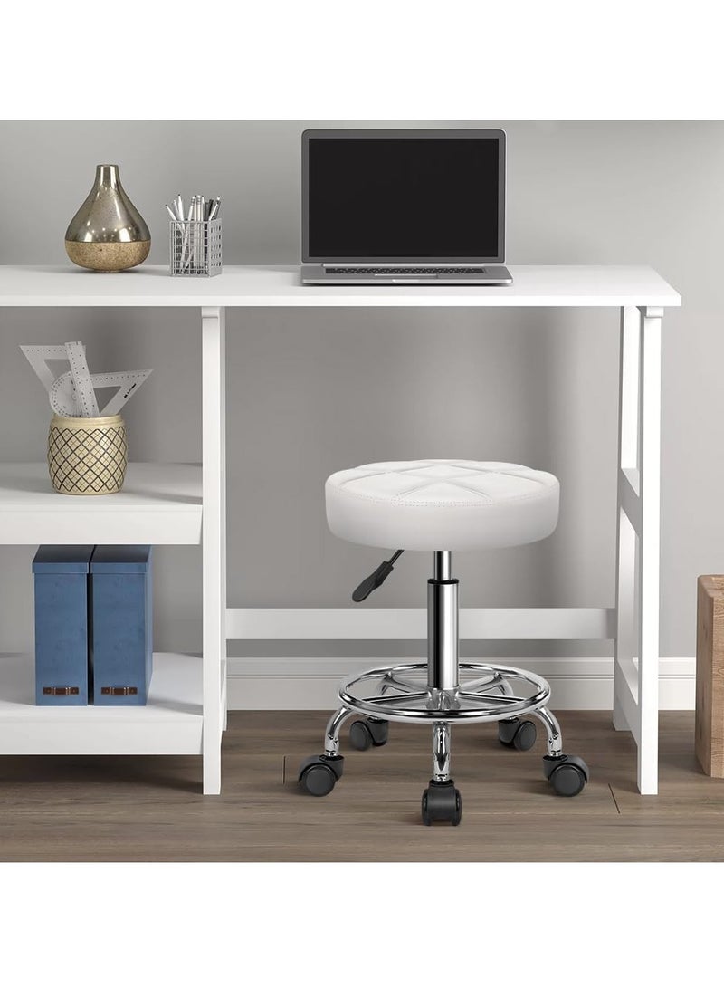 Generic PU Leather Swivel Small Office Chair Adjustable Height with Wheels, Suitable for Business, Salon, Spa, Office (White) - Image 2