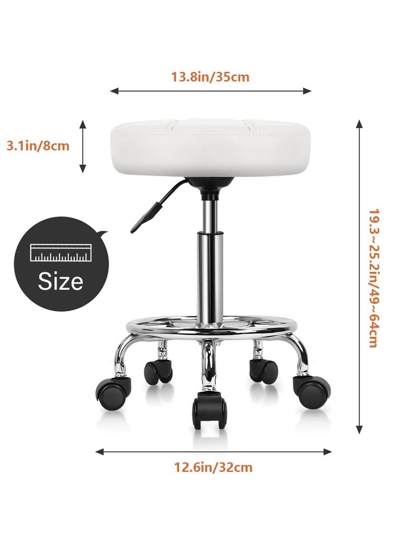Generic PU Leather Swivel Small Office Chair Adjustable Height with Wheels, Suitable for Business, Salon, Spa, Office (White) - Image 3