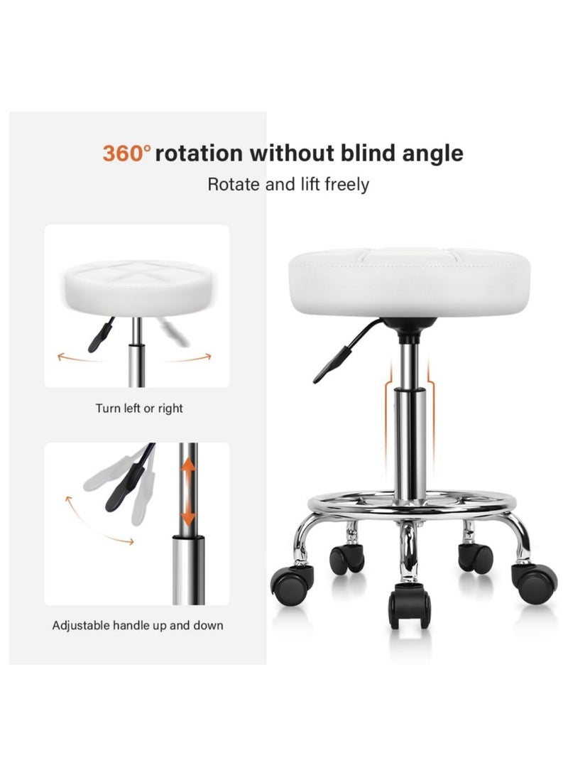 Generic PU Leather Swivel Small Office Chair Adjustable Height with Wheels, Suitable for Business, Salon, Spa, Office (White) - Image 4