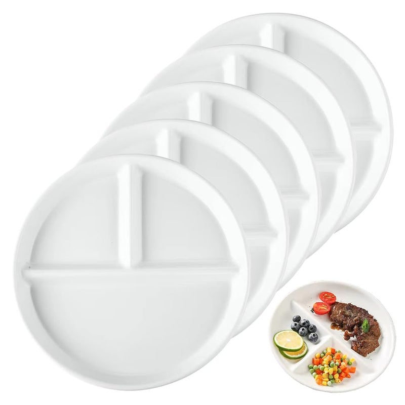 LRUUIDDE 5 Pack Portion Control Plate for Balanced Eating 9 Unbreakable Divided Plates3 Compartment Plates Reusable Plastic Plates BPA Free for Kids Adults White