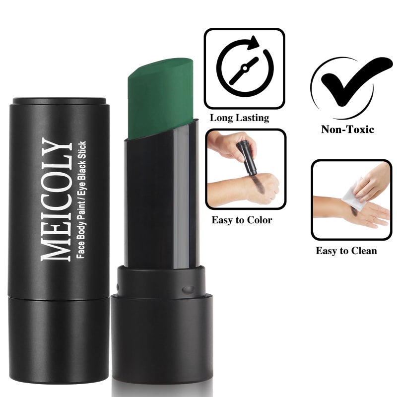 MEICOLY Green Eye Black Stick,Waterproof Eye Black Baseball Softball Football Lacrosse,Camo Witch Green Face Paint,Face Body Paint Stick for Halloween SFX Cosplay Hulk Makeup - Image 3