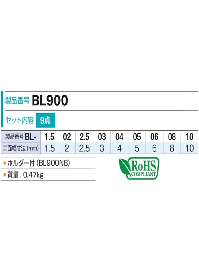 TONE Long Ball End Hex Key Wrench Set L-type BL900 9-Piece - Image 4