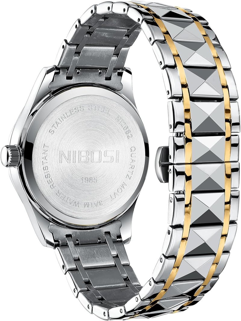 NIBOSI Watch for Men Analog Quartz Men's Watch Business Waterproof Diamond Dial Casual Watch Stainless Steel Strap Day-Date - Image 4