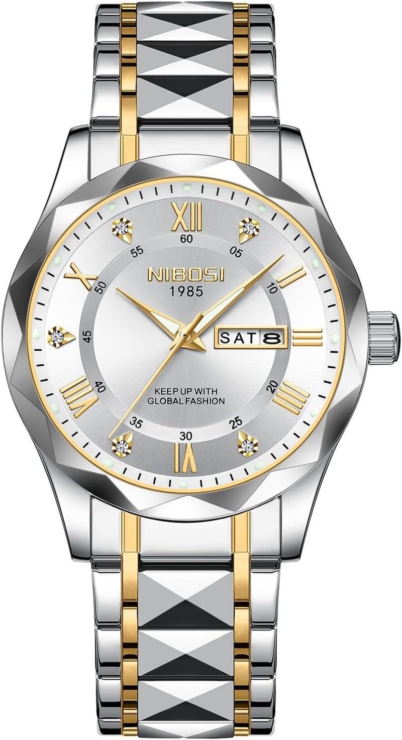 NIBOSI Watch for Men Analog Quartz Men's Watch Business Waterproof Diamond Dial Casual Watch Stainless Steel Strap Day-Date - Image 2