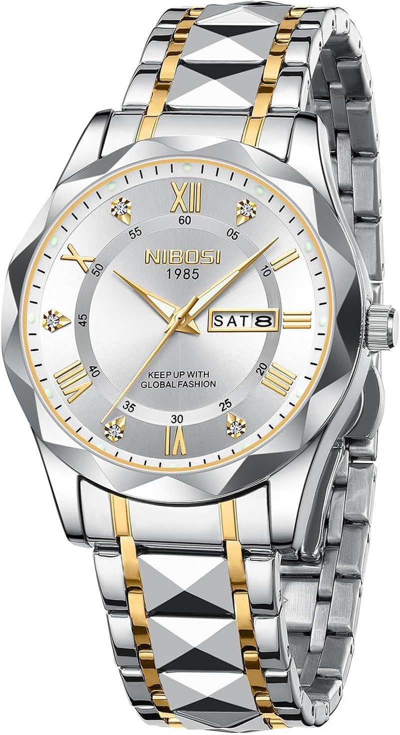 NIBOSI Watch for Men Analog Quartz Men's Watch Business Waterproof Diamond Dial Casual Watch Stainless Steel Strap Day-Date - Image 1