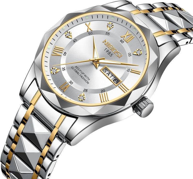 NIBOSI Watch for Men Analog Quartz Men's Watch Business Waterproof Diamond Dial Casual Watch Stainless Steel Strap Day-Date - Image 3