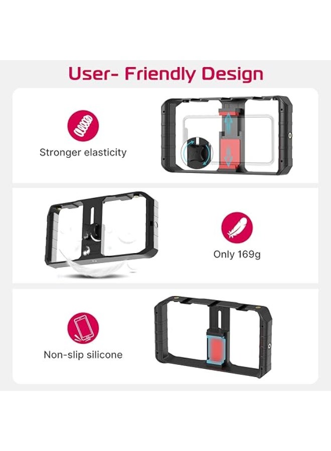 Rig Pro Smartphone Video Rig, Filmmaking Vlogging Case, Phone Video Stabilizer Grip Tripod Mount for Videomaker, Filmmaker, Videographer with Cold Shoe Mount for iPhone, Samsung, and More  - Image 2