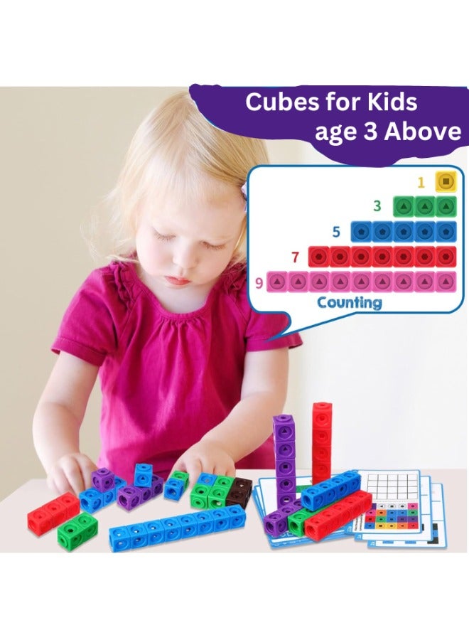 TEGRILO Math Link Cubes and Activity Card-Based Math Cube Manipulatives Connecting Cube Math Counters for Learning Activities in Kindergarten (130pcs Cubes and Cards) - Image 3