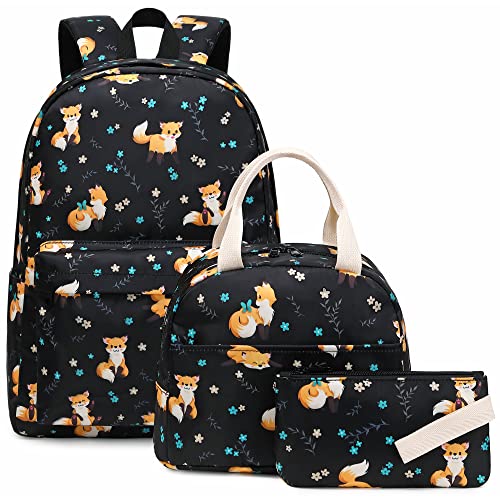 Kouxunt Fox Girls School Backpacks for Kids Teens 3in1 School Bag Bookbags Set with Lunch Bag Pencil Case - Image 1