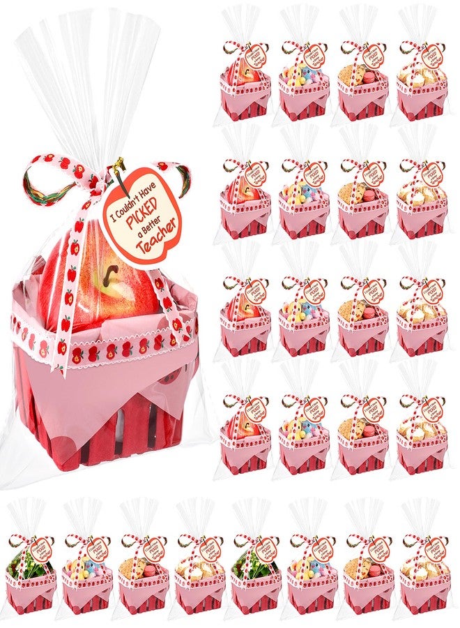 Mimorou 24 Set DIY Teacher Appreciation Gift Basket Kit Mini Apple Treat Baskets Empty Bulk 4.3 Inch for Candy Snack Cookie, Small Thank You Teacher Gifts for End of Year Classroom Party Favors - Image 1