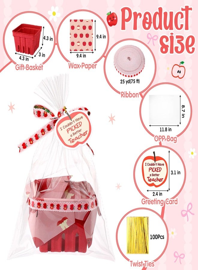 Mimorou 24 Set DIY Teacher Appreciation Gift Basket Kit Mini Apple Treat Baskets Empty Bulk 4.3 Inch for Candy Snack Cookie, Small Thank You Teacher Gifts for End of Year Classroom Party Favors - Image 2