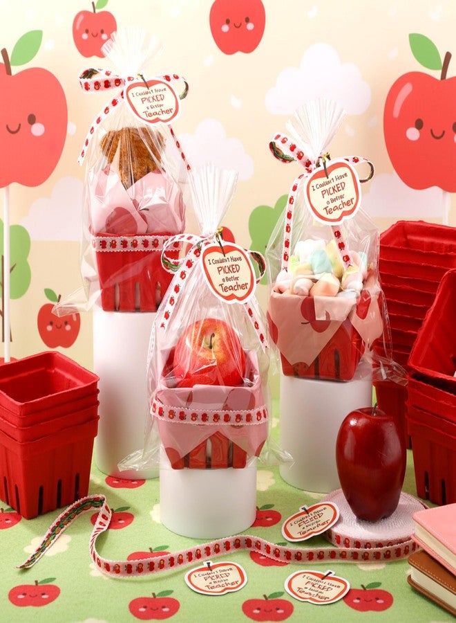 Mimorou 24 Set DIY Teacher Appreciation Gift Basket Kit Mini Apple Treat Baskets Empty Bulk 4.3 Inch for Candy Snack Cookie, Small Thank You Teacher Gifts for End of Year Classroom Party Favors - Image 5