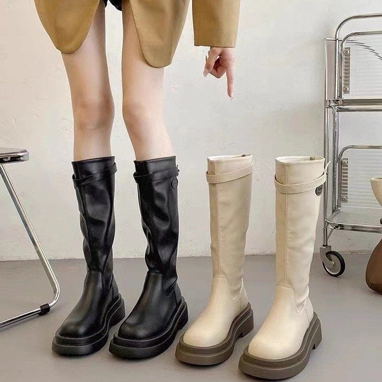 French Style Boots For Women 2023 Autumn New Fashion All-Match Retro Western Style Thick-Soled Knee Thin Boots Fashion - Image 4
