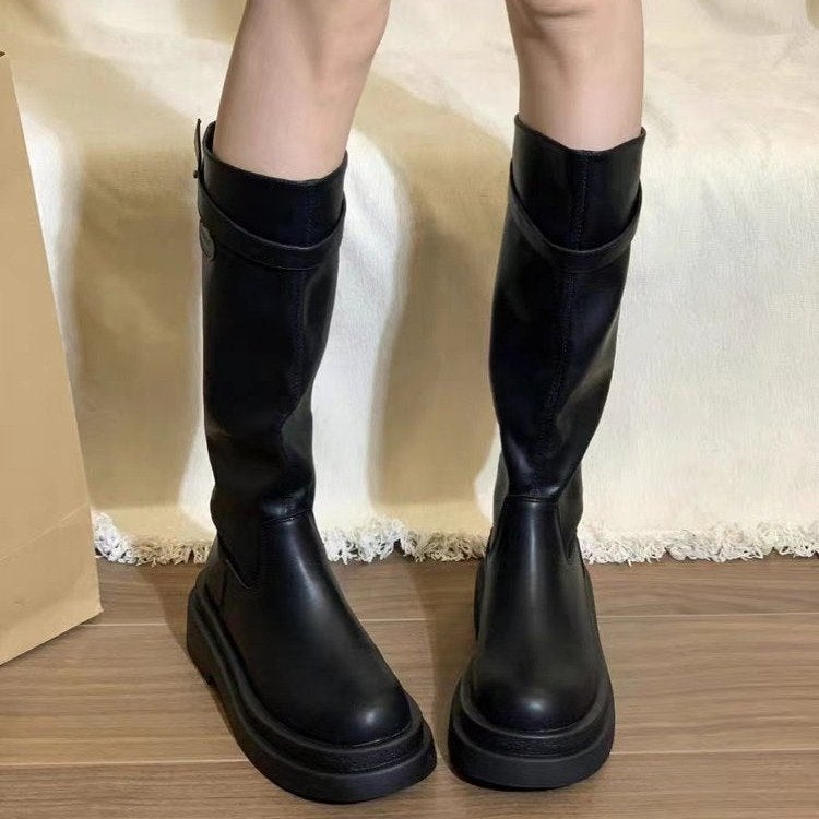 French Style Boots For Women 2023 Autumn New Fashion All-Match Retro Western Style Thick-Soled Knee Thin Boots Fashion - Image 2