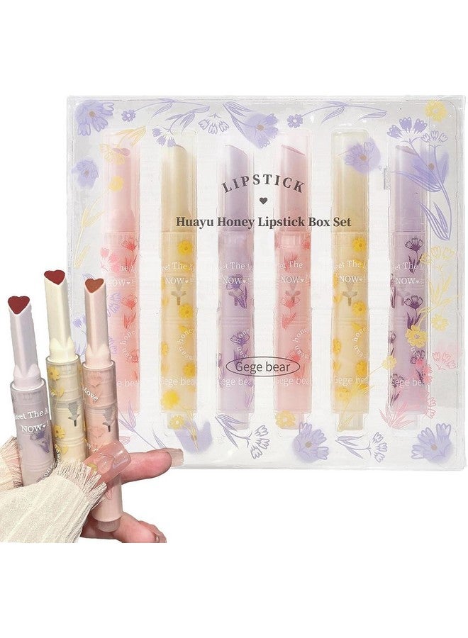 Gege bear Lipsticks for Women, Gege Bear Flower Honey Jelly Lipstick Set, Heart Shaped Click Pen Creamy Lip Gloss for Girls, Waterproof Lipstick Combo Pack of 6, Hydrating Moisturizer Non Sticky Lip Makeup ( 6 Pcs , 3.2g Each ) - Image 1