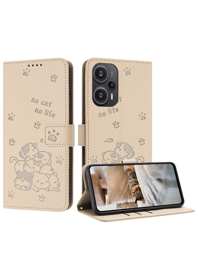 اس-توب جراب لهاتف Redmi Note 12 Turbo، جراب جلدي منقوش عليه صورة قطة صغيرة مع حبل - Image 1