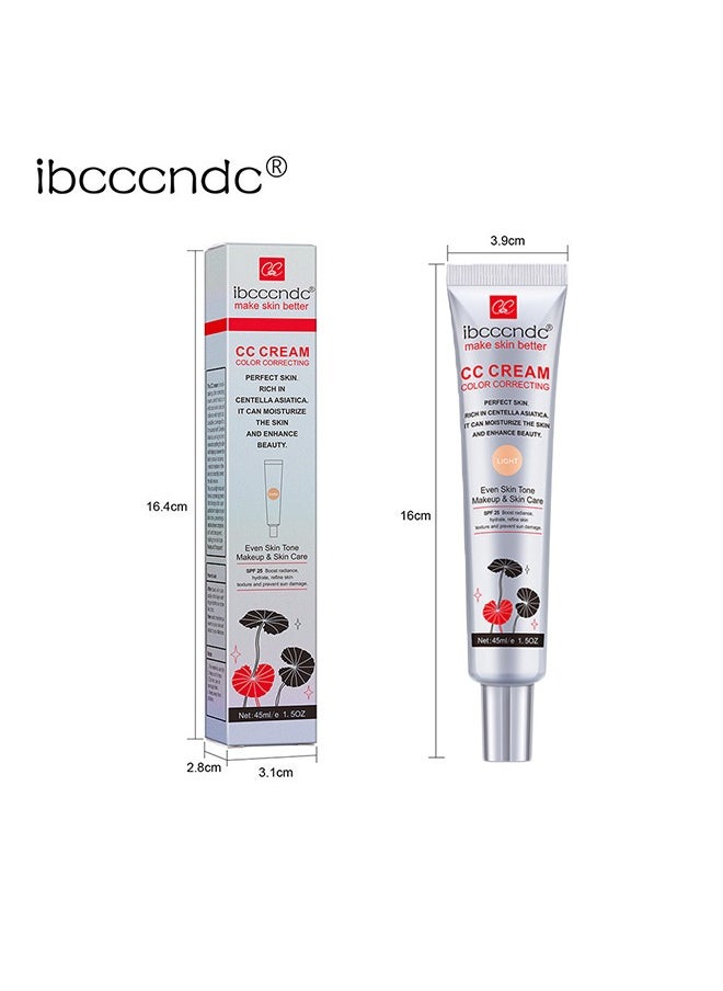 ibcccndc - CC Cream Color Correcting,Perfect Skin Rich in Centella Asiatica, Multi-Purpose Skin Tone Adjusting CC Cream Concealer Full Coverage, SPF 25 Sunscreen Moisturizing Pre-Makeup Primer Brightening For Mature Skin #Light - Image 1
