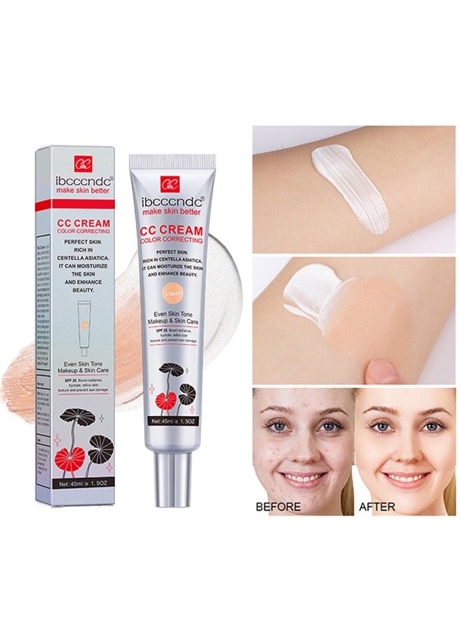 ibcccndc - CC Cream Color Correcting,Perfect Skin Rich in Centella Asiatica, Multi-Purpose Skin Tone Adjusting CC Cream Concealer Full Coverage, SPF 25 Sunscreen Moisturizing Pre-Makeup Primer Brightening For Mature Skin #Light - Image 1