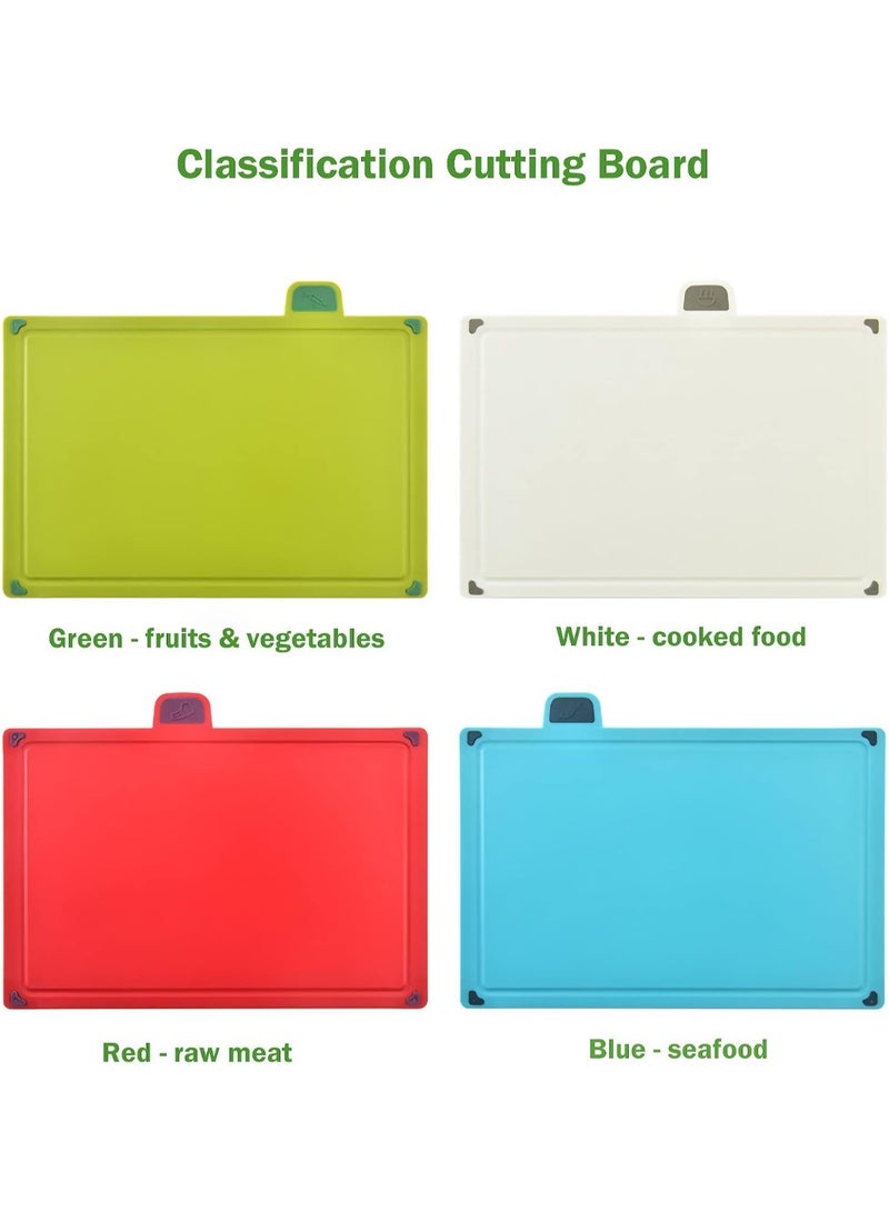 (4 pack) Plastic cutting board with storage shelf.Thicker Chopping Board Set with Color Coded Food Icon for Kitchen Different Food Types.Easy to Grasp, Anti-skid and Easy to Clean - Image 4