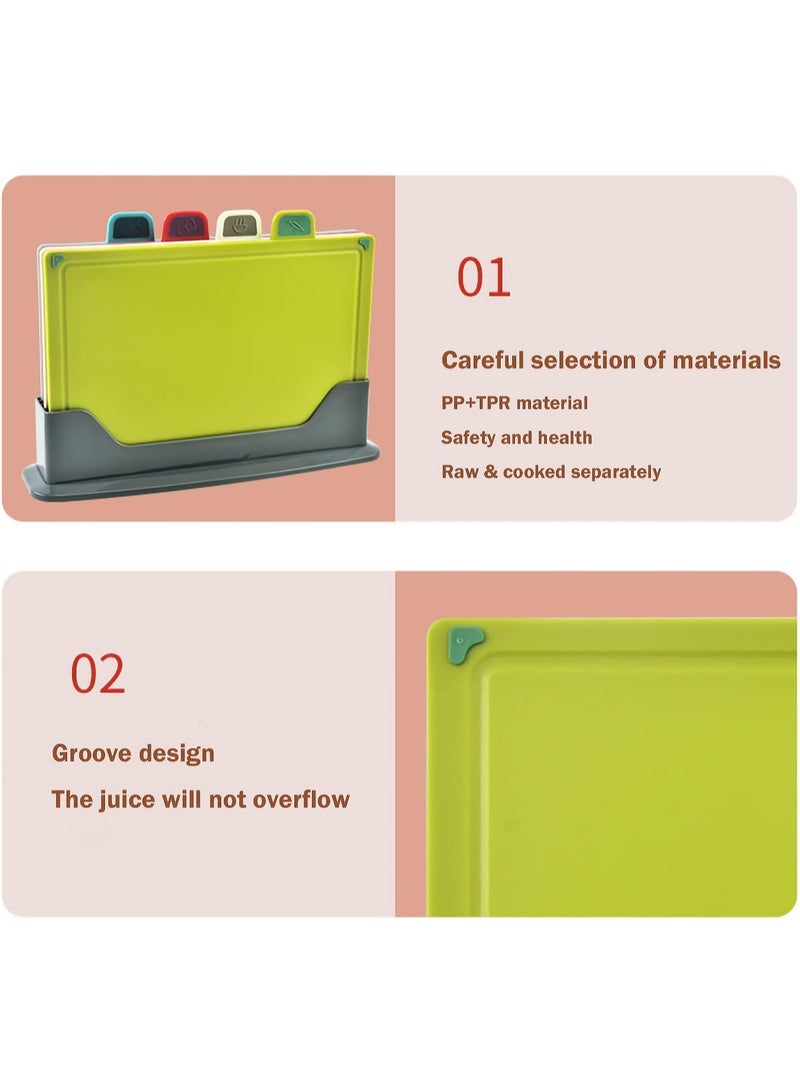 (4 pack) Plastic cutting board with storage shelf.Thicker Chopping Board Set with Color Coded Food Icon for Kitchen Different Food Types.Easy to Grasp, Anti-skid and Easy to Clean - Image 5