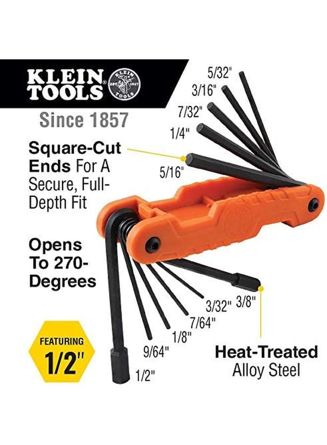 كلاين تولز 70550 مجموعة مفاتيح ربط سداسية 11 مقاس Sae أداة مفتاح ألين قابلة للطي شديدة التحمل مع مفاتيح سداسية طويلة جدًا - Image 2