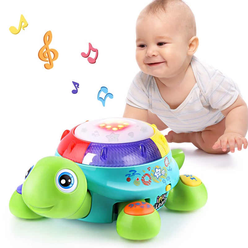 iPlay, iLearn Baby Musical Turtle Toy, Spanish English Bilingual Learning, Toddler Crawling Toys W/ Light & Sound, Infant Development Educational Birthday Gifts 6 7 8 9 10 12 Month 1 Year Old Boy Girl - Image 1