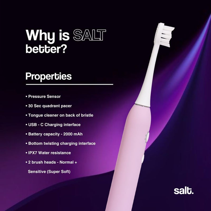 Salt .Oral Care Halo Supersonic Electric Toothbrush for Adults – Smokey Purple | Rechargeable Sonic Toothbrush with 3 Modes, Pressure Sensor, USB-C, 2 Brush Heads, 60-Day Battery, Travel Case, IPX7 Waterproof - Image 5