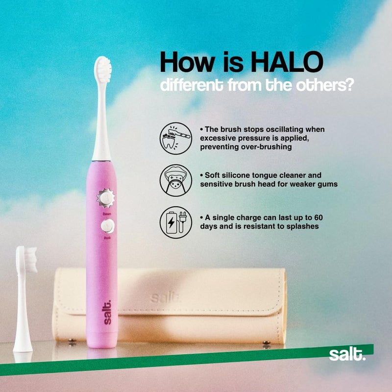 Salt .Oral Care Halo Supersonic Electric Toothbrush for Adults – Smokey Purple | Rechargeable Sonic Toothbrush with 3 Modes, Pressure Sensor, USB-C, 2 Brush Heads, 60-Day Battery, Travel Case, IPX7 Waterproof - Image 3