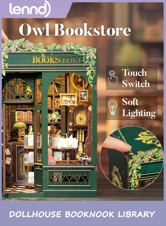 LENND Book Nook Kit - DIY Miniature House Kit for Adults, Teens and Beginners, Doll house Library Tiny House Bookshelf Decor 3D Wooden Puzzle, Gifts for Family, Friends (Owl Bookstore) - Image 2