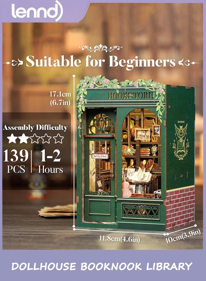 LENND Book Nook Kit - DIY Miniature House Kit for Adults, Teens and Beginners, Doll house Library Tiny House Bookshelf Decor 3D Wooden Puzzle, Gifts for Family, Friends (Owl Bookstore) - Image 3