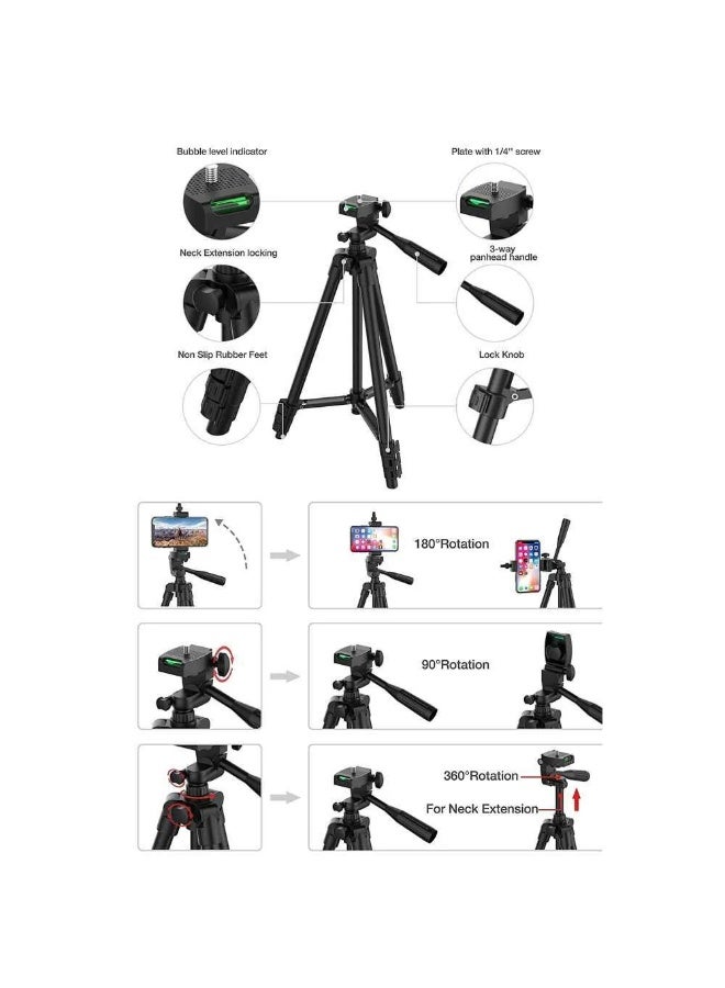 Yunteng Portable Tripod Stand with Remote Shutter - Adjustable Height, Lightweight, and Stable for Smartphones & Cameras - Perfect for Photography, Videography, Live Streaming, Vlogging, and Zoom Calls - Black - Image 3
