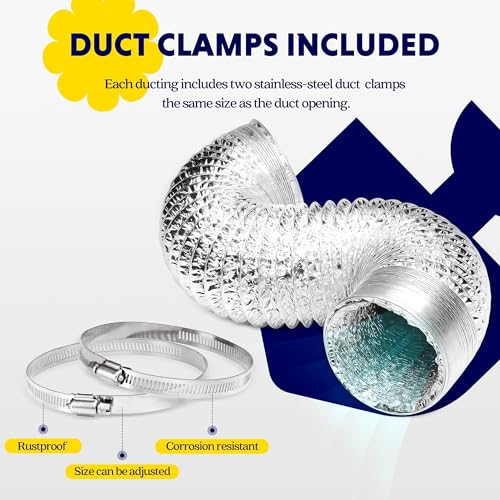 iPower GLDUCT4X8CX2V1 2-Pack 4 Inch 8 Feet Non-Insulated Flex Air Ducting Aluminum Dryer Vent Hose for HVAC Ventilation, 4'' X 8'-2 Pack, 4 Stainless Steel Clamps Included - Image 4