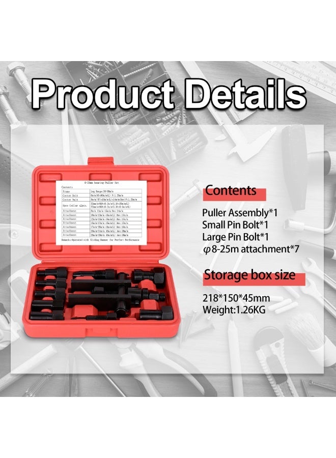 مجموعة أدوات سحب محمل الفتحة العمياء للدراجات النارية، 10 قطع، مجموعة أدوات سحب محمل داخلي لعجلة الدراجة النارية بمقاس 8-25 مم، أداة سحب المحمل الداخلي العمياء الداخلي - Image 4