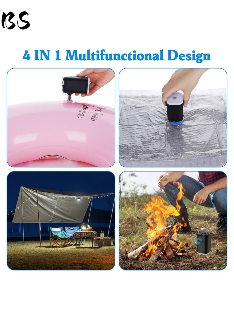 بي إس مضخة هواء صغيرة محمولة للتخييم مع ضوء ثلاثي الألوان وخمس فوهات | مضخة هواء كهربائية | تعمل ببطارية عالية السعة 2400 مللي أمبير في الساعة | مناسبة للأجهزة القابلة للنفخ المختلفة | مضخة هواء قابلة لإعادة الشحن من النوع C | مزودة بضوء LED 410 لومن | مناسبة لمراتب الهواء للتخييم وأكياس التعبئة المفرغة من الهواء وحلقات السباحة. - Image 4