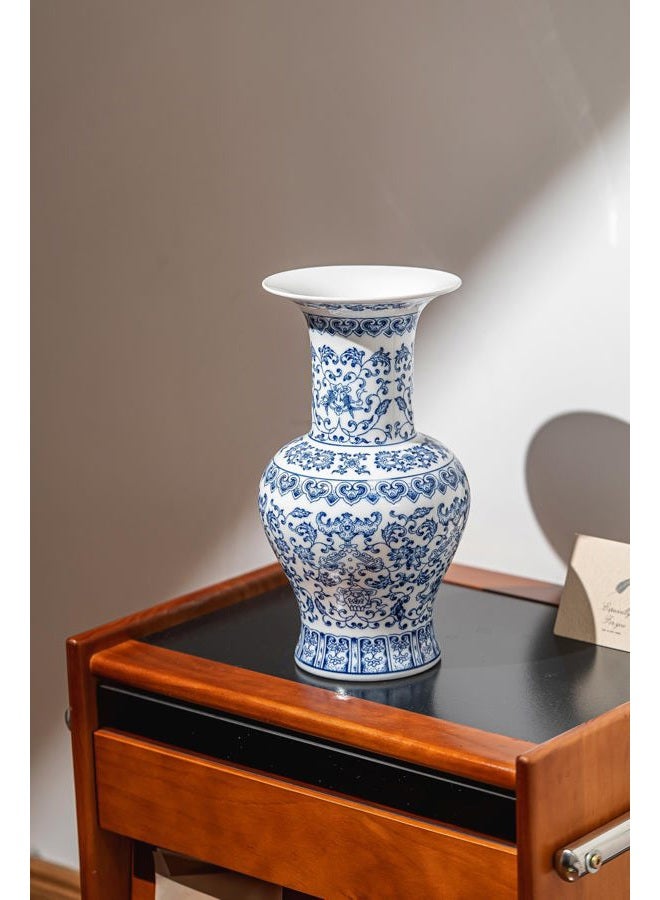 GaLouRo Vintage Blue and White Vase, Blue Vase, Chinoiserie Vase, Blue and White Ginger Jar Vase for Home Decor,Flower Vase for Tabletop, Blue and White Porcelain Décor,12" H - Image 3