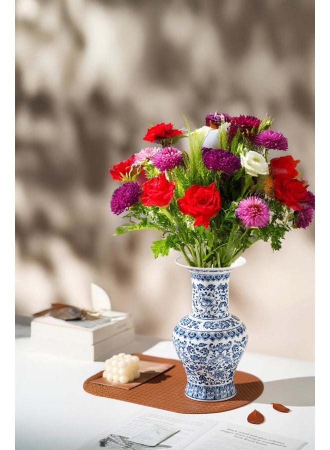 GaLouRo Vintage Blue and White Vase, Blue Vase, Chinoiserie Vase, Blue and White Ginger Jar Vase for Home Decor,Flower Vase for Tabletop, Blue and White Porcelain Décor,12" H - Image 2