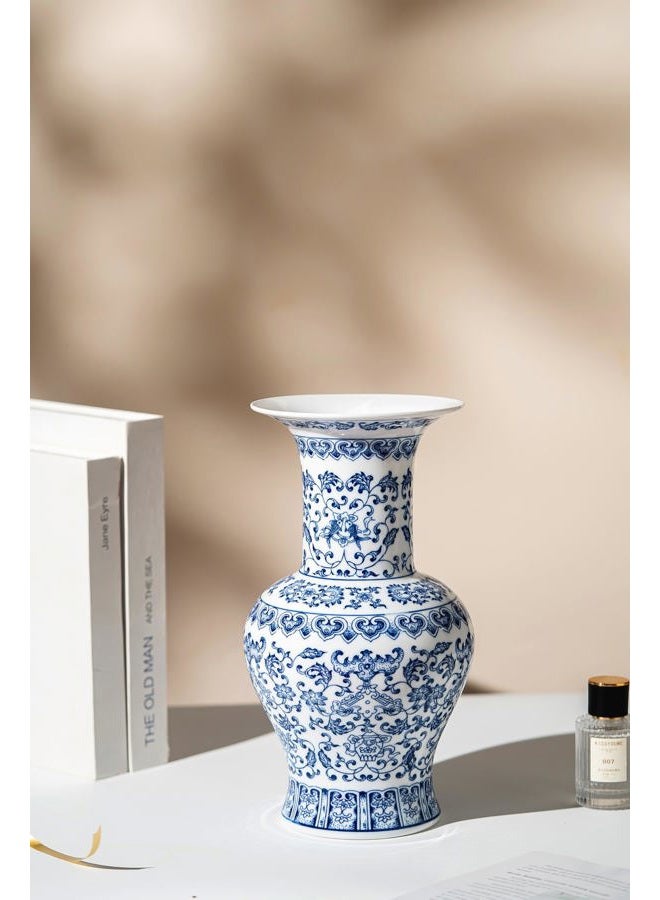 GaLouRo Vintage Blue and White Vase, Blue Vase, Chinoiserie Vase, Blue and White Ginger Jar Vase for Home Decor,Flower Vase for Tabletop, Blue and White Porcelain Décor,12" H - Image 4