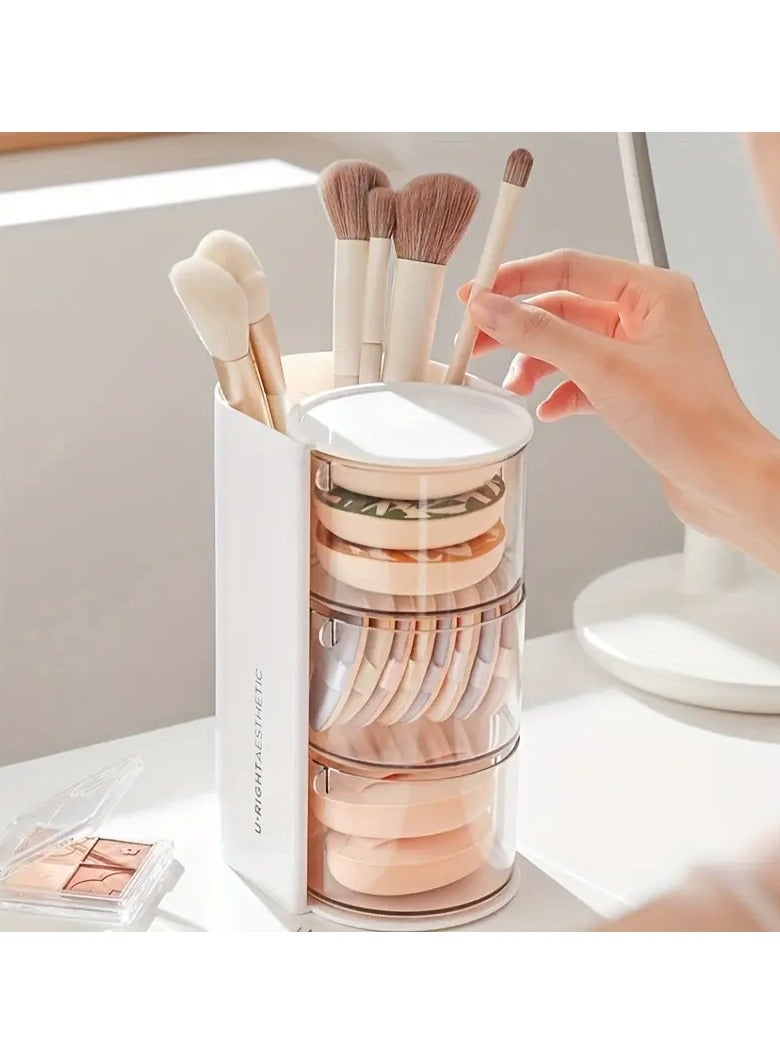 3-Tier Organizer, Plastic Cosmetic Storage Box, Foldable Design, with Clear Lid - Image 1