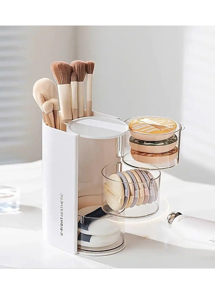 3-Tier Organizer, Plastic Cosmetic Storage Box, Foldable Design, with Clear Lid - Image 2