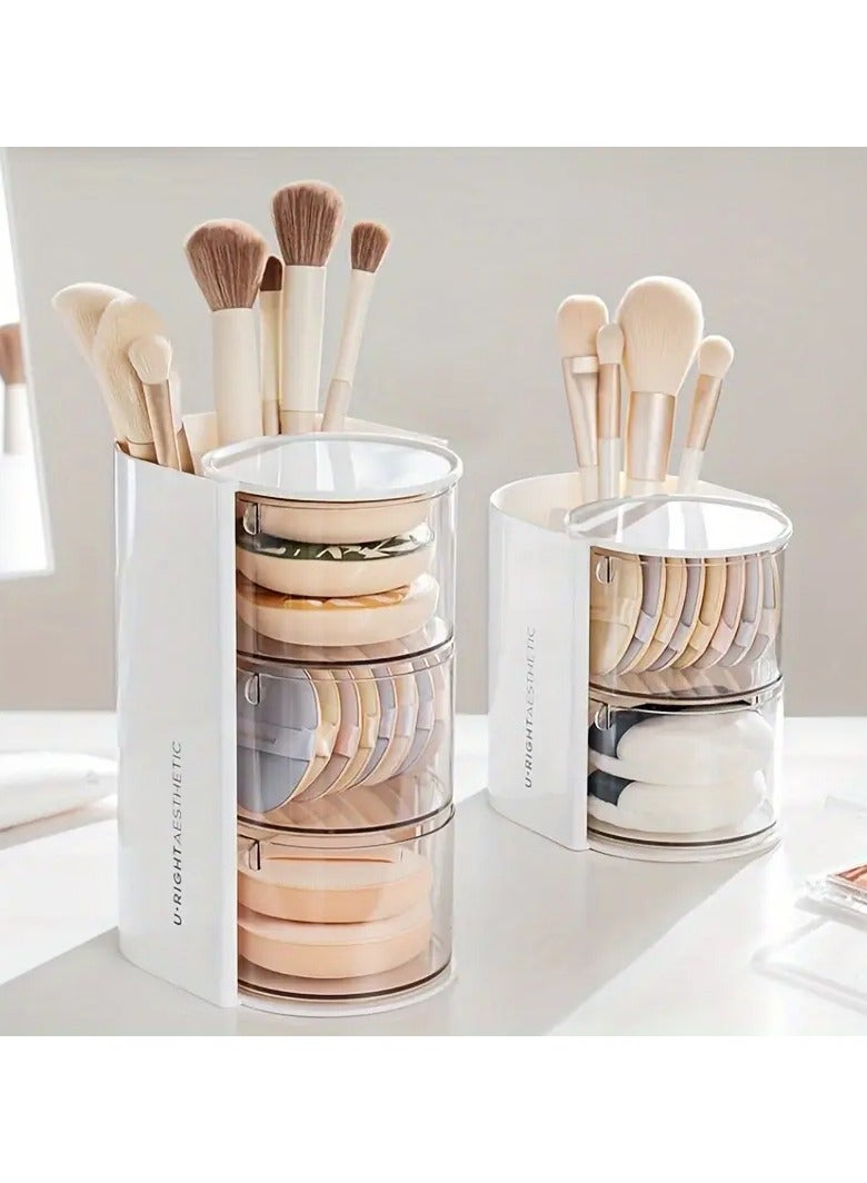 3-Tier Organizer, Plastic Cosmetic Storage Box, Foldable Design, with Clear Lid - Image 3