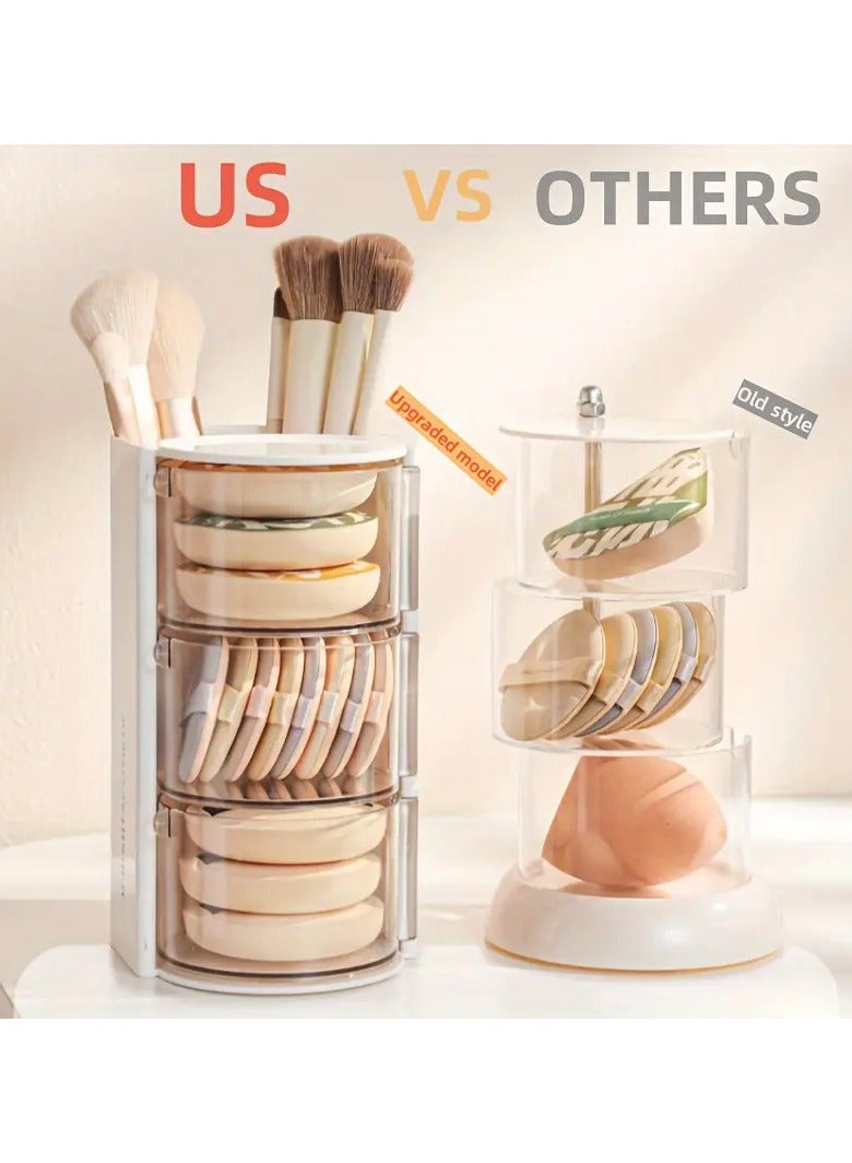 3-Tier Organizer, Plastic Cosmetic Storage Box, Foldable Design, with Clear Lid - Image 4
