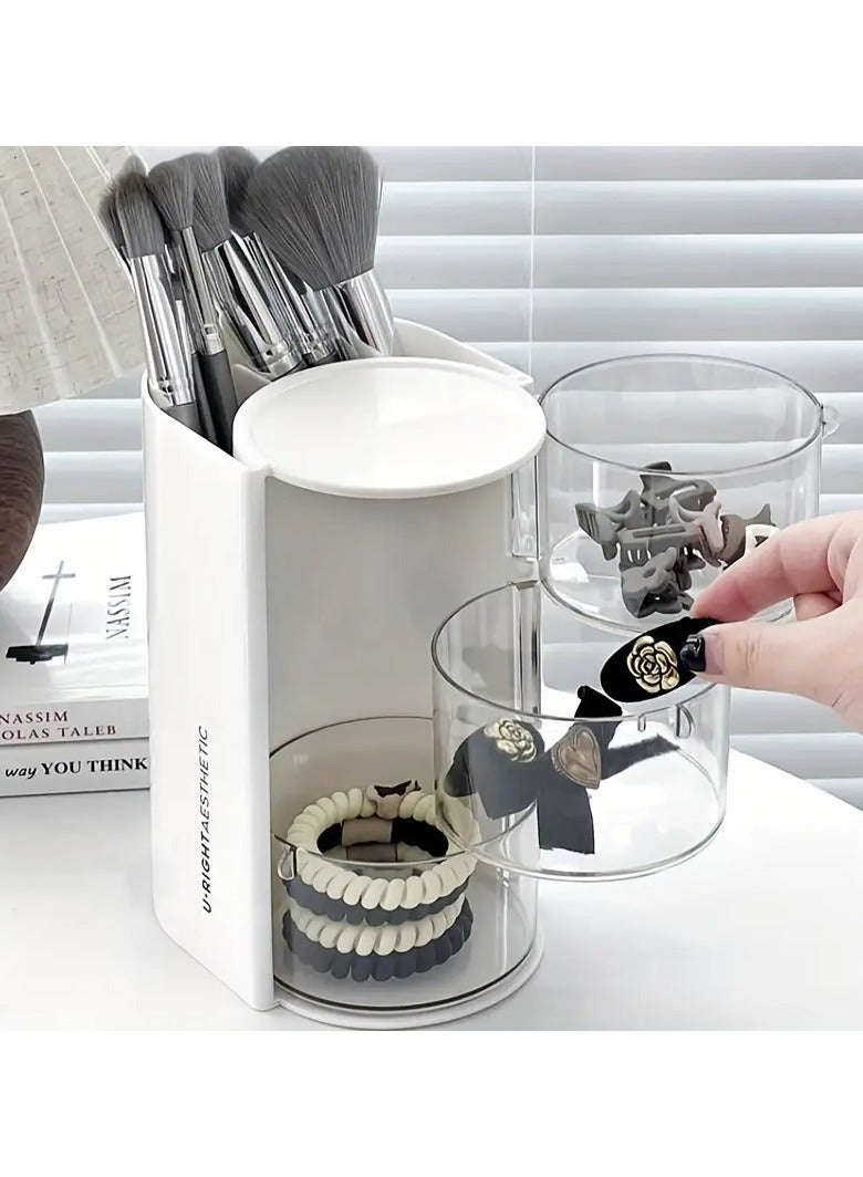 3-Tier Organizer, Plastic Cosmetic Storage Box, Foldable Design, with Clear Lid - Image 5