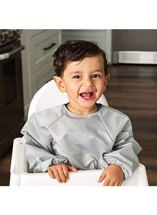 Tiny Twinkle Tiny Twinkle Mess Proof Baby Bib, 2 Pack Long Sleeve Bib Outfit, Waterproof Bibs for Toddlers, Machine Washable, Tug Proof (Grey Indigo, Small 6-24 Months)  - Image 2