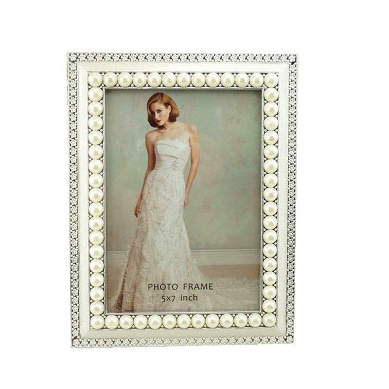 GracesDawn 5x7 Inch Frame Purely handmade inlay white from oysters and freshwater mussels bead Electroplating bright silver zinc alloy Picture Frame