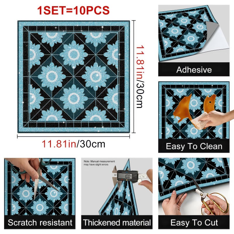 HOMETITUTE 10PCS 12x12 Inch Sparkling Sunflower Floor Tiles Peel and Stick Removable Self Adhesive DIY Vinyl Flooring Stickers for Kitchen Bathroom Living Room Entryway Home Decor - Image 3