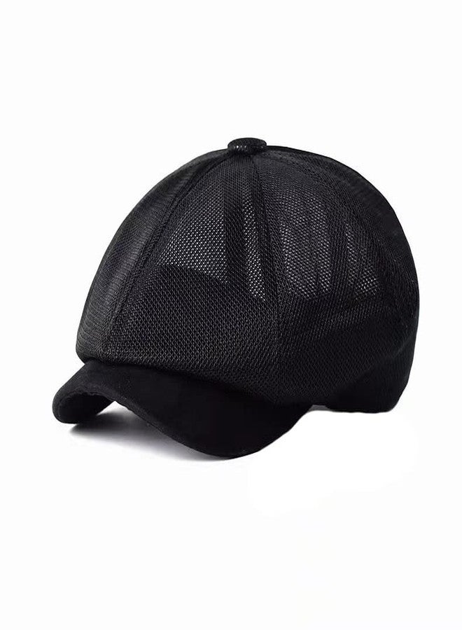 FASHIXD Newsboy Hats for Men Mesh Gatsby Cap Breathable Summer Hat Adjustable (Black) - Image 2