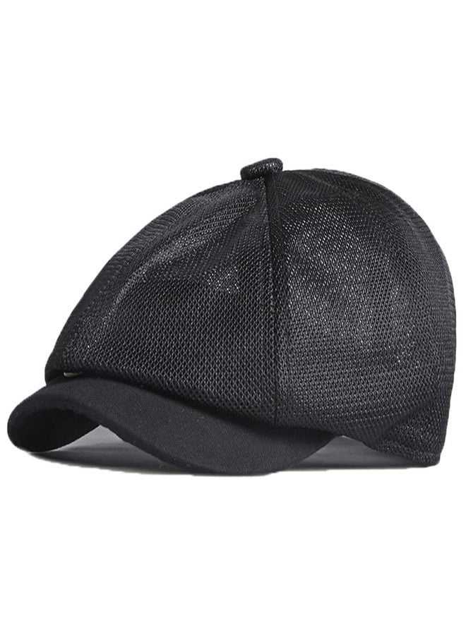 FASHIXD Newsboy Hats for Men Mesh Gatsby Cap Breathable Summer Hat Adjustable (Black) - Image 1